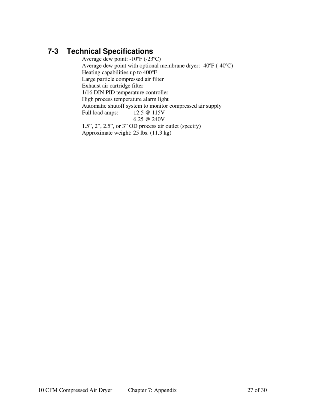 Sterling SCD 10 specifications Technical Specifications 