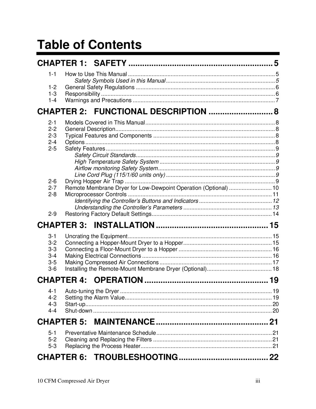 Sterling SCD 10 specifications Table of Contents 