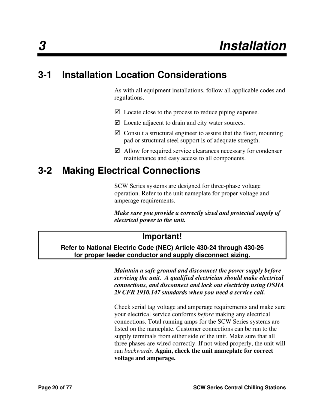 Sterling SCW Series installation manual Installation Location Considerations, Making Electrical Connections 