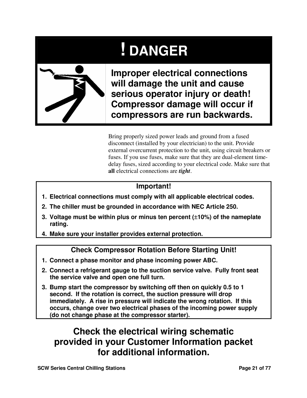 Sterling SCW Series installation manual Check Compressor Rotation Before Starting Unit 