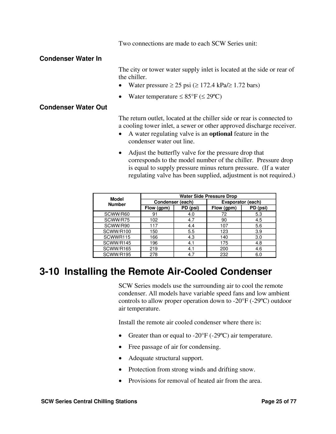 Sterling SCW Series installation manual Installing the Remote Air-Cooled Condenser, Condenser Water Out 