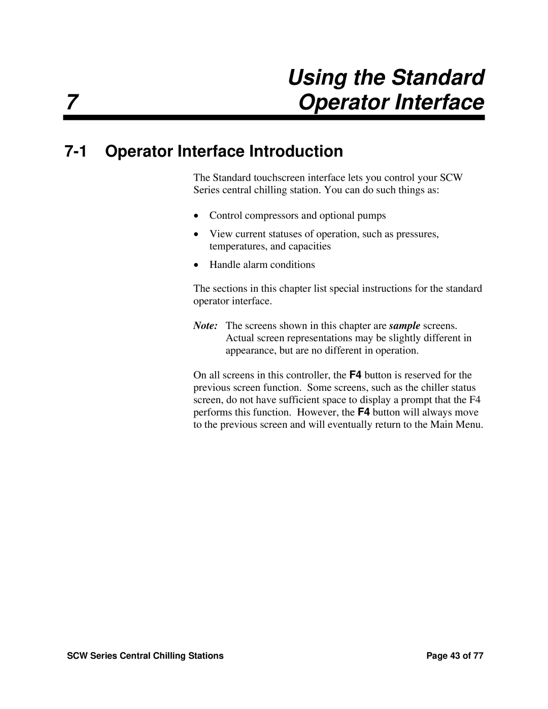 Sterling SCW Series installation manual Using the Standard, Operator Interface Introduction 