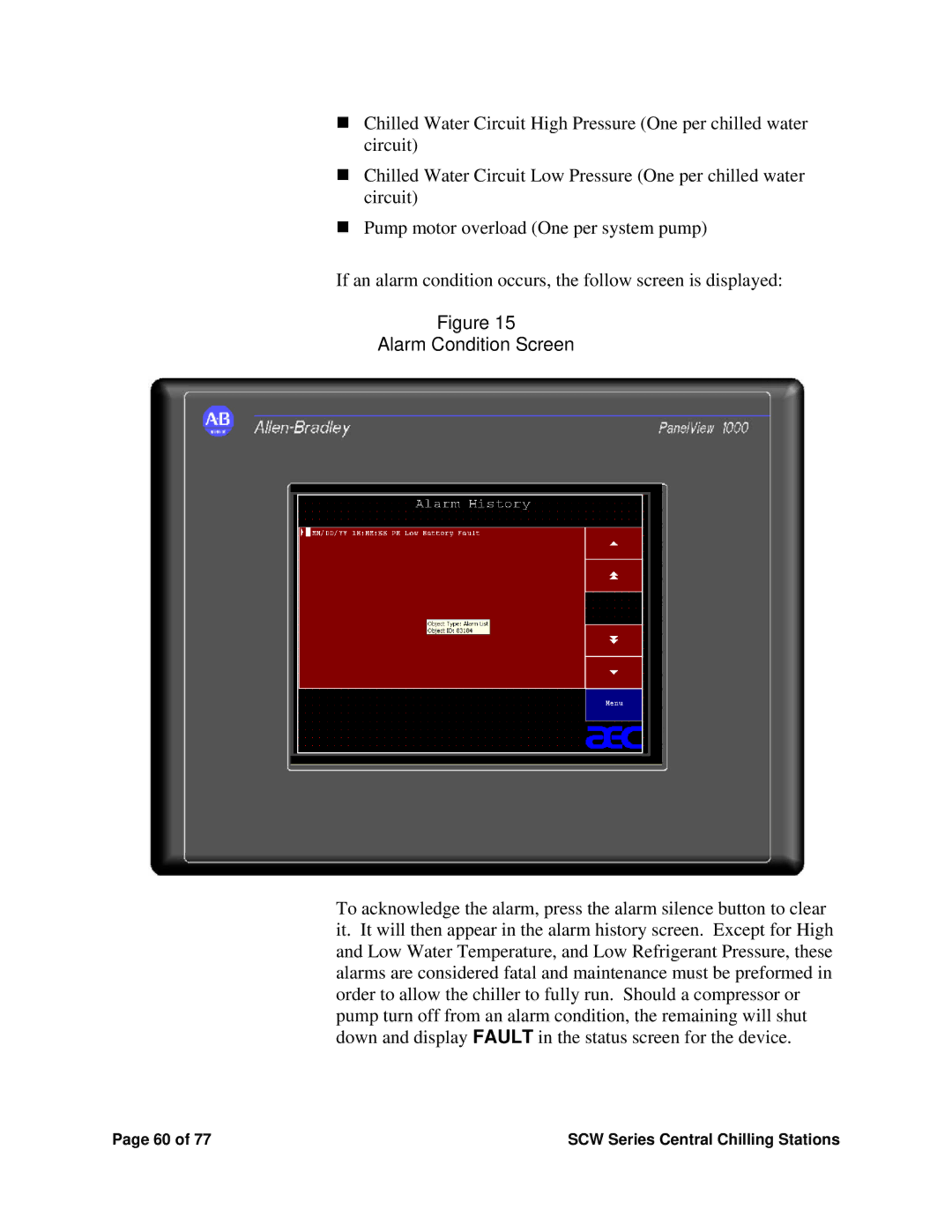 Sterling SCW Series installation manual Alarm Condition Screen 