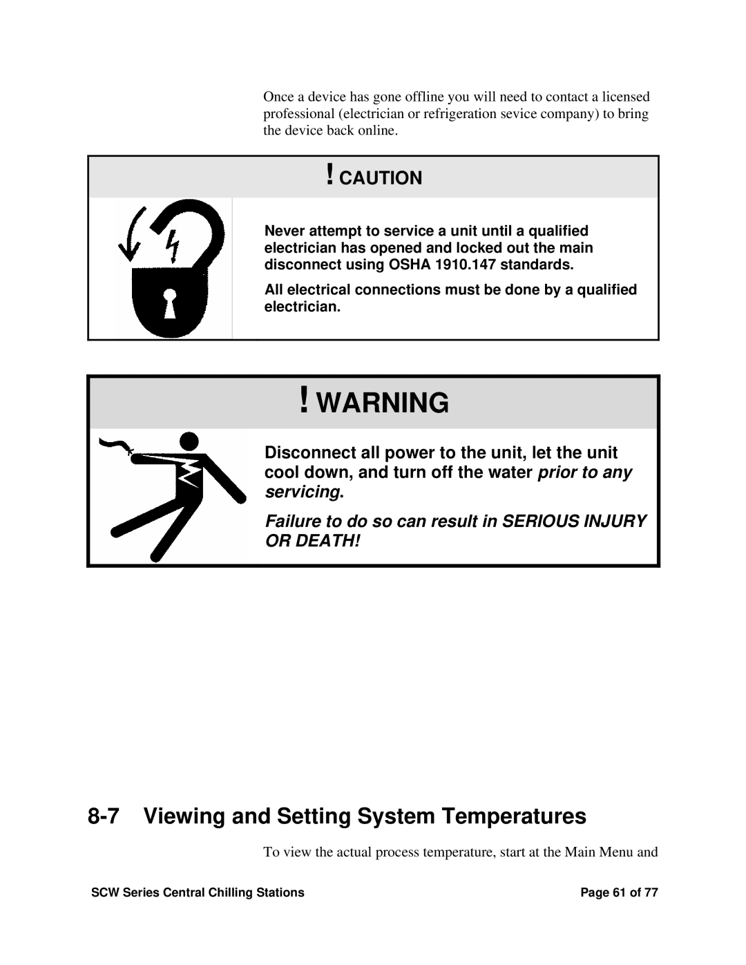 Sterling SCW Series installation manual Viewing and Setting System Temperatures 