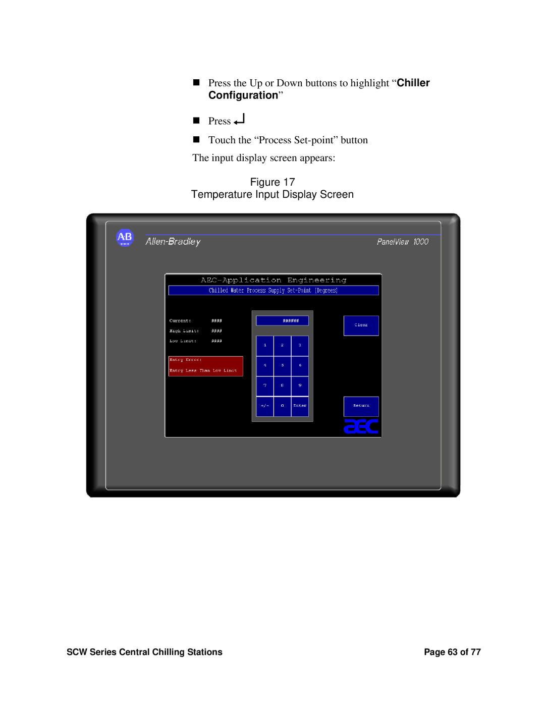 Sterling SCW Series installation manual Temperature Input Display Screen 