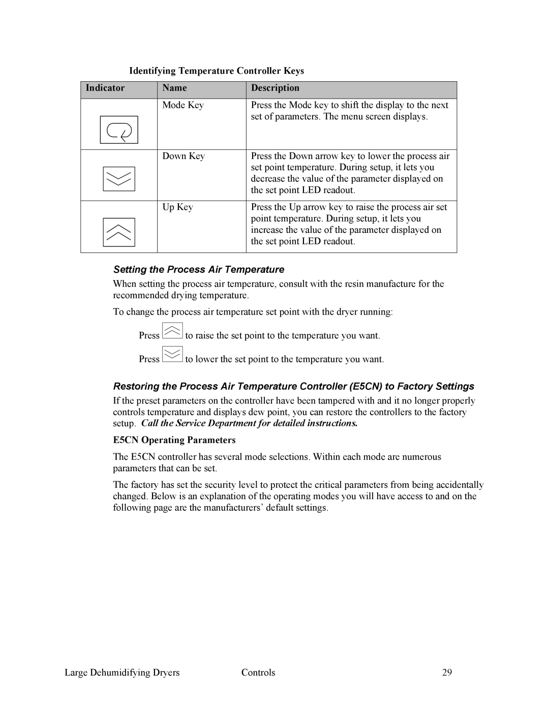 Sterling SDA 1000-5100 specifications Setting the Process Air Temperature, E5CN Operating Parameters 