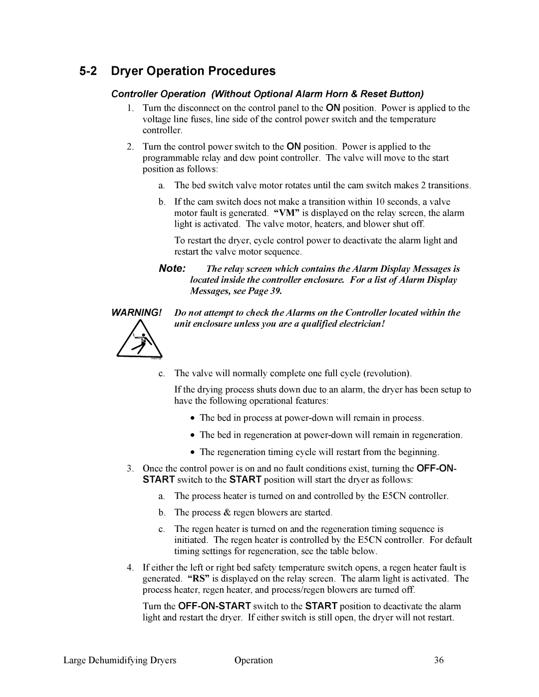 Sterling SDA 1000-5100 specifications Dryer Operation Procedures 