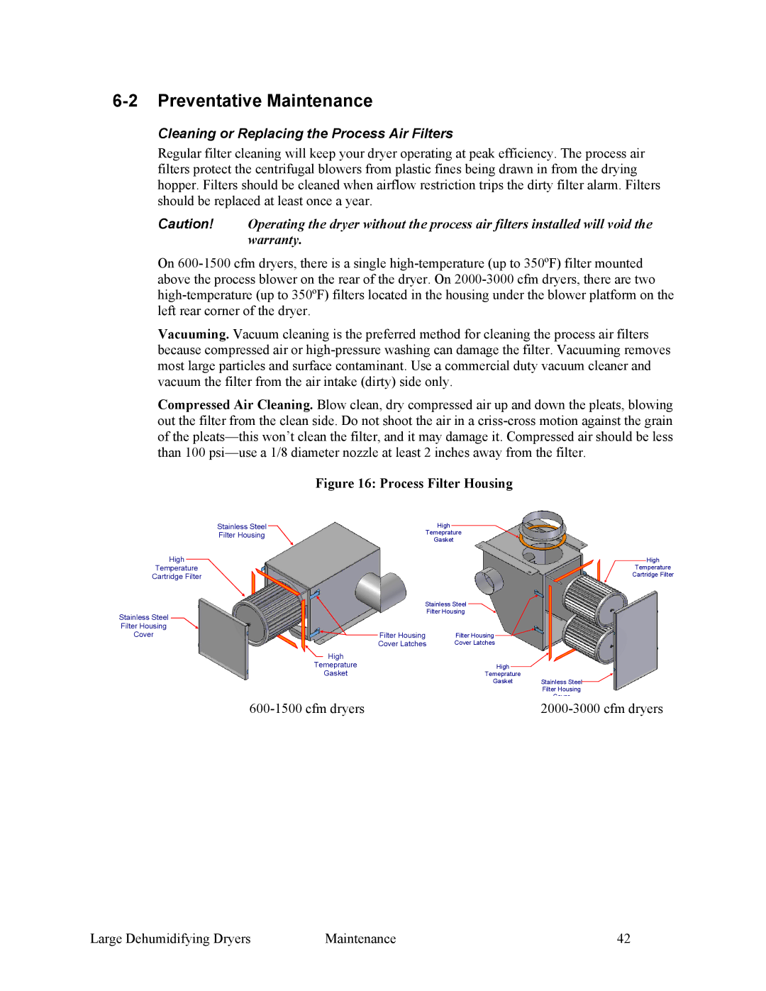 Sterling SDA 1000-5100 specifications Preventative Maintenance, Cleaning or Replacing the Process Air Filters 