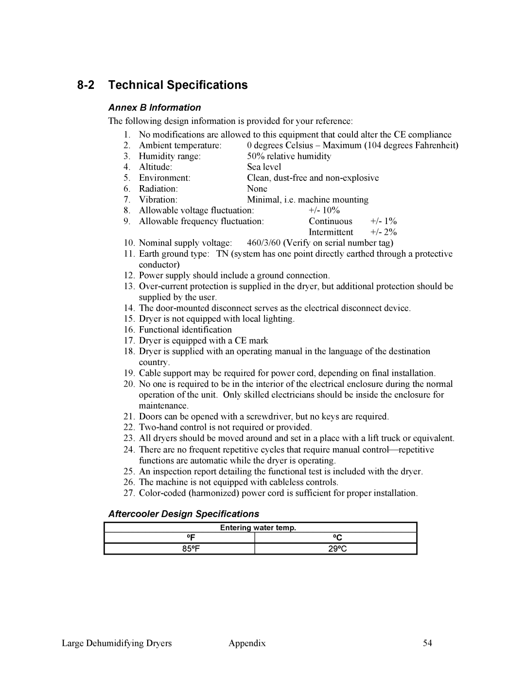 Sterling SDA 1000-5100 specifications Technical Specifications, Annex B Information, Aftercooler Design Specifications 