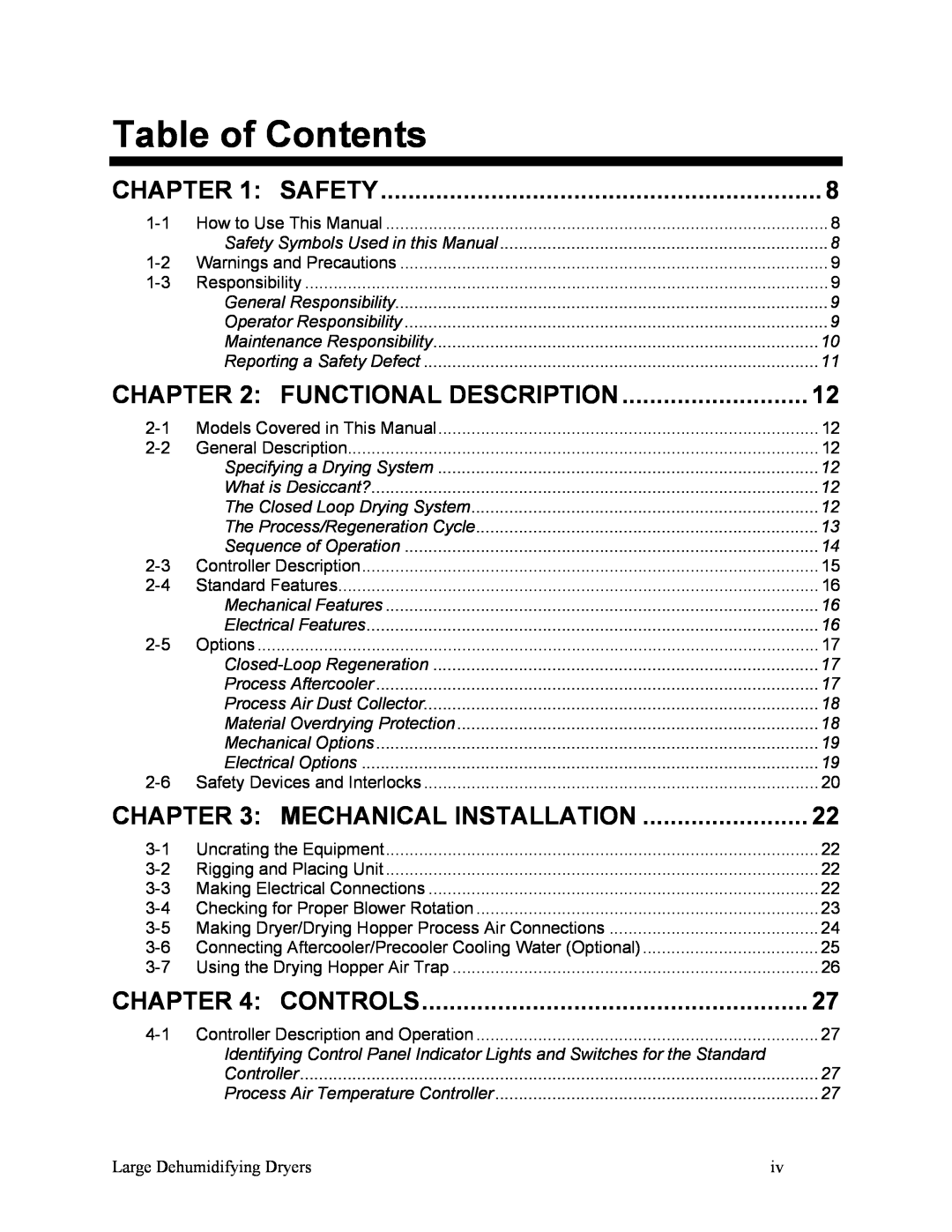 Sterling SDA 1000-5100 specifications Table of Contents, Safety, Functional Description, Mechanical Installation, Controls 