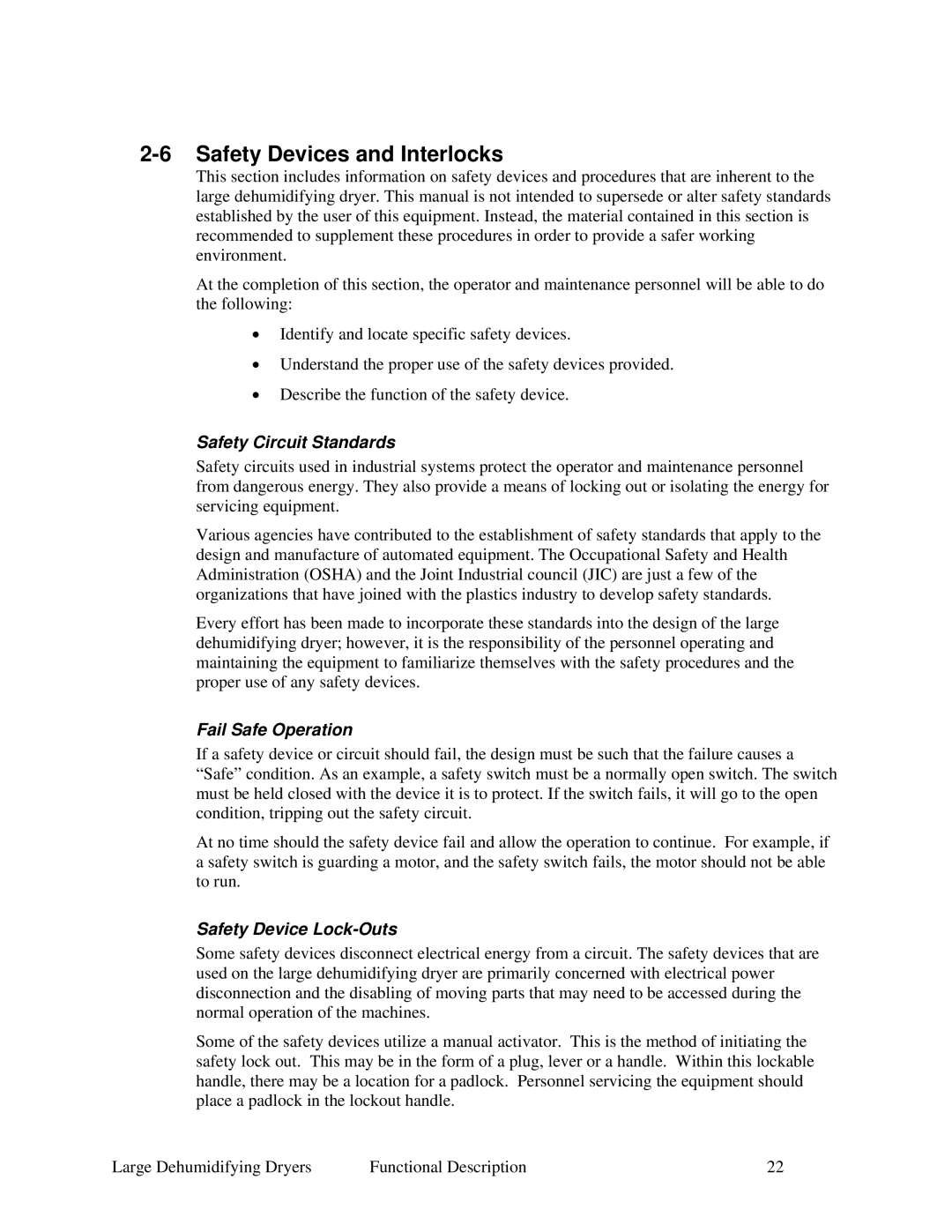 Sterling SDA AP-1 Safety Devices and Interlocks, Safety Circuit Standards, Fail Safe Operation, Safety Device Lock-Outs 