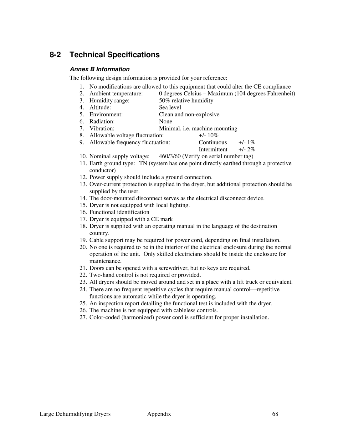 Sterling SDA AP-1 specifications Technical Specifications, Annex B Information 