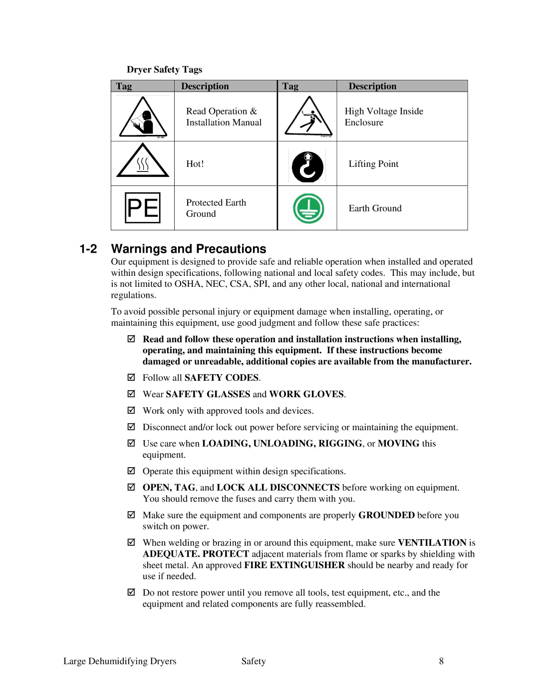 Sterling SDA AP-1 specifications Dryer Safety Tags Description 