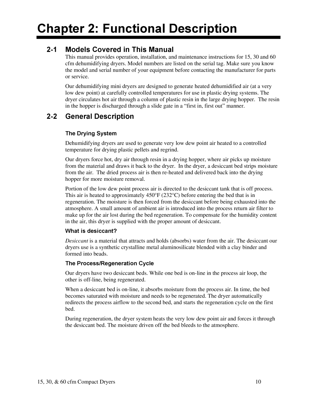 Sterling 60 cfm, SDA Series 25-100 15 cfm Functional Description, Models Covered in This Manual, General Description 