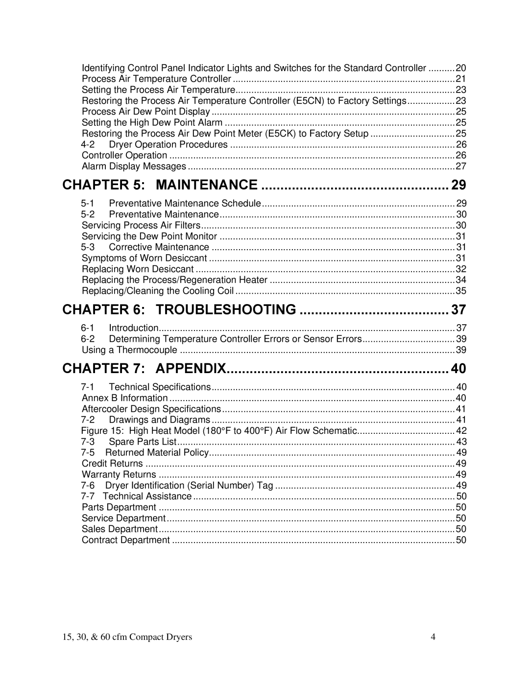 Sterling 60 cfm, SDA Series 25-100 15 cfm, 30 cfm specifications Maintenance 