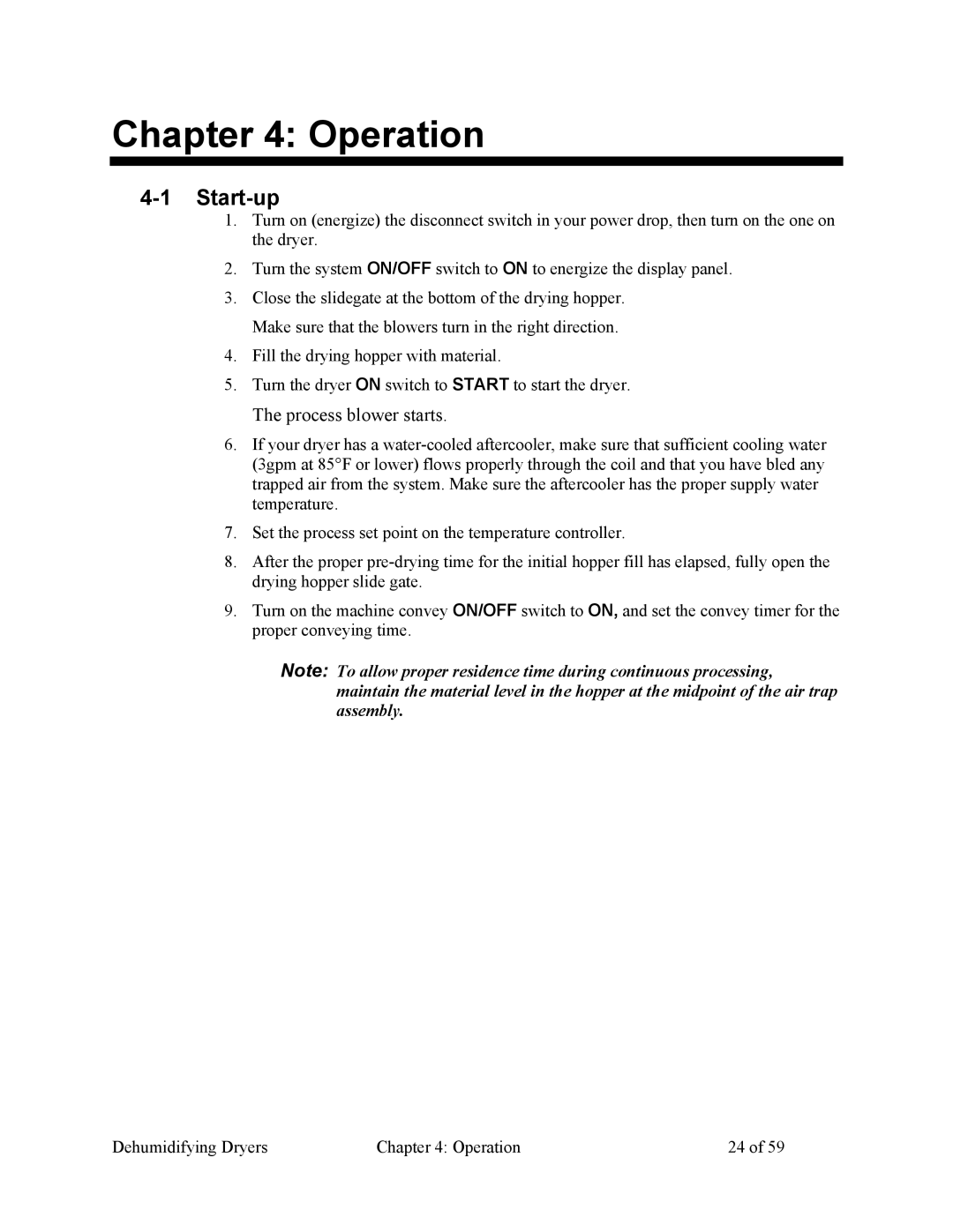 Sterling SDAA 25-100 specifications Operation, Start-up 