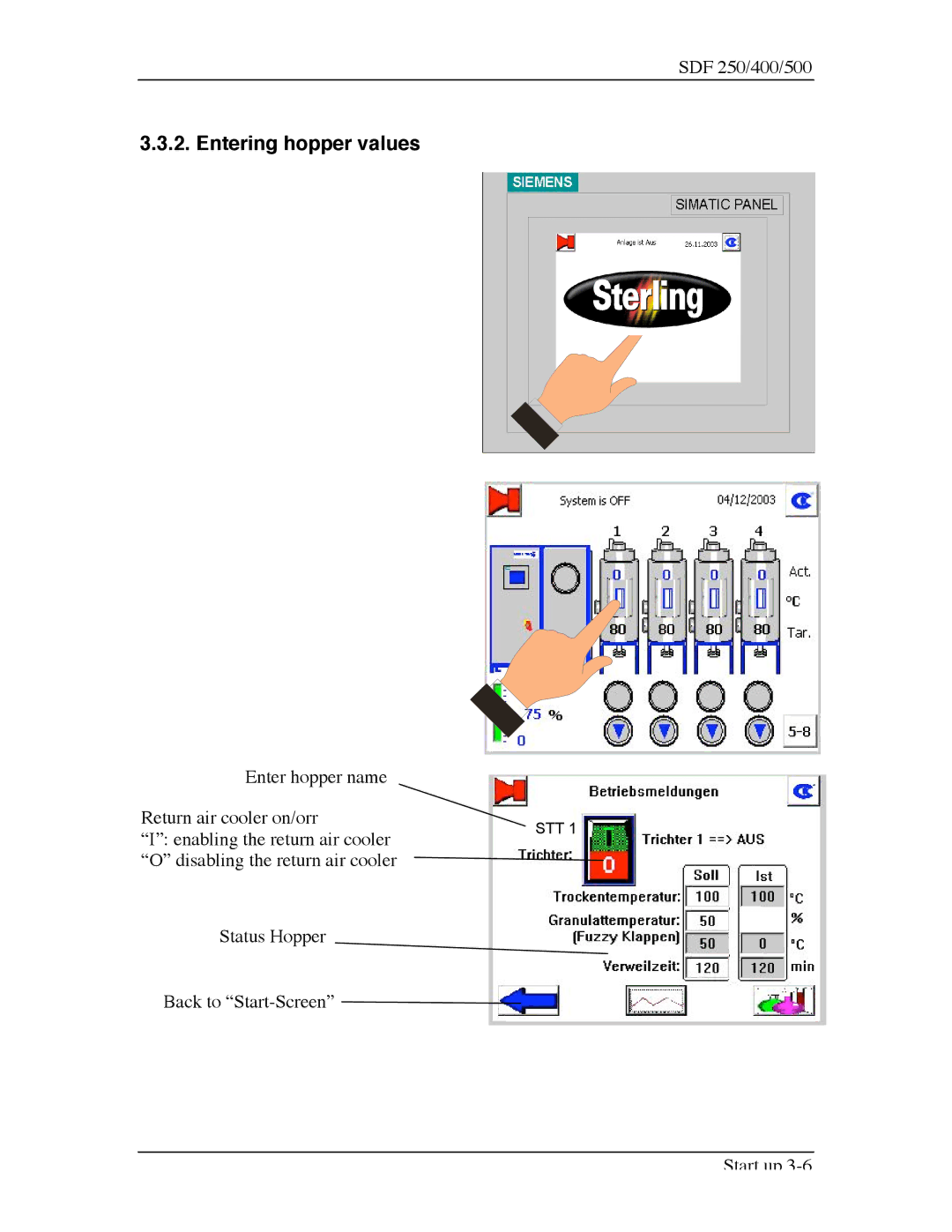 Sterling SDF 500, SDF 400, SDF 250 manual Entering hopper values 