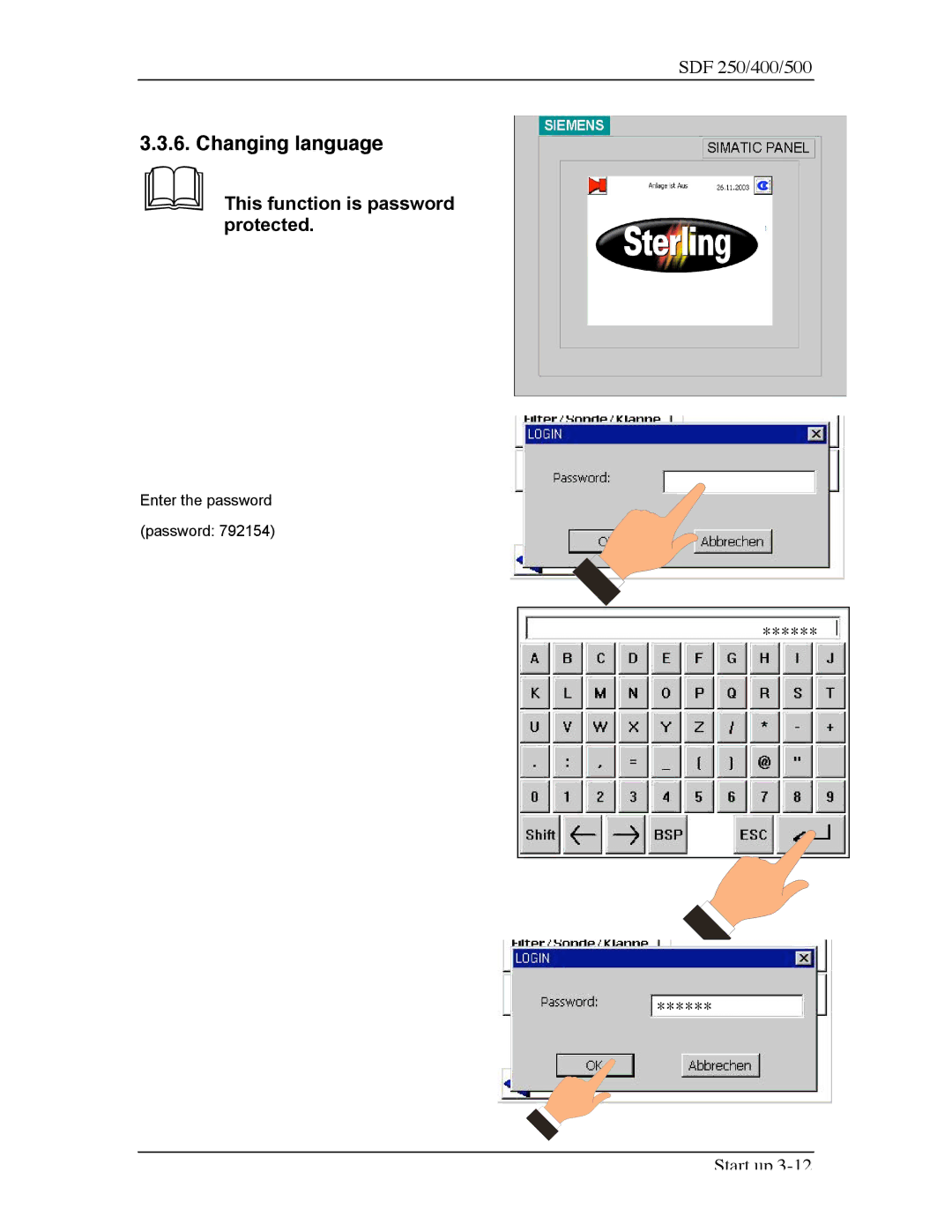 Sterling SDF 500, SDF 400, SDF 250 manual Changing language 