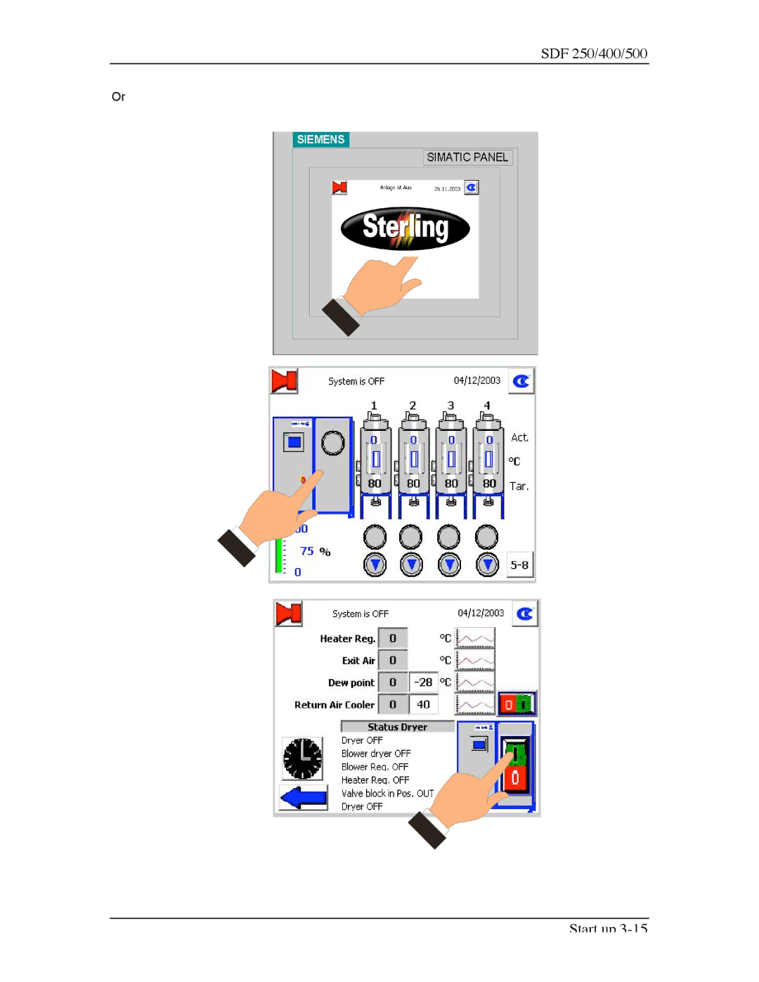 Sterling SDF 500, SDF 400 manual SDF 250/400/500 Start up 