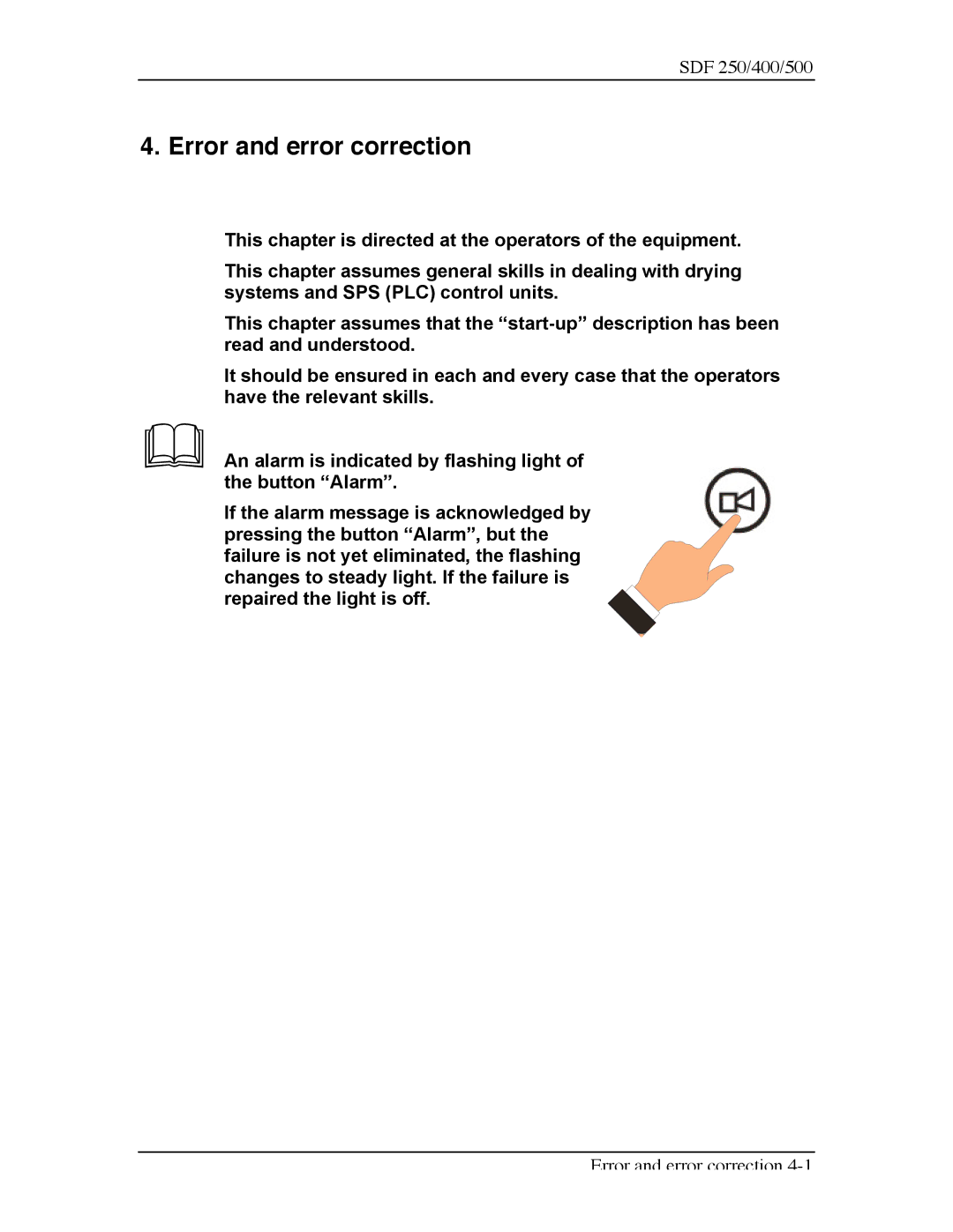 Sterling SDF 250, SDF 400, SDF 500 manual Error and error correction 