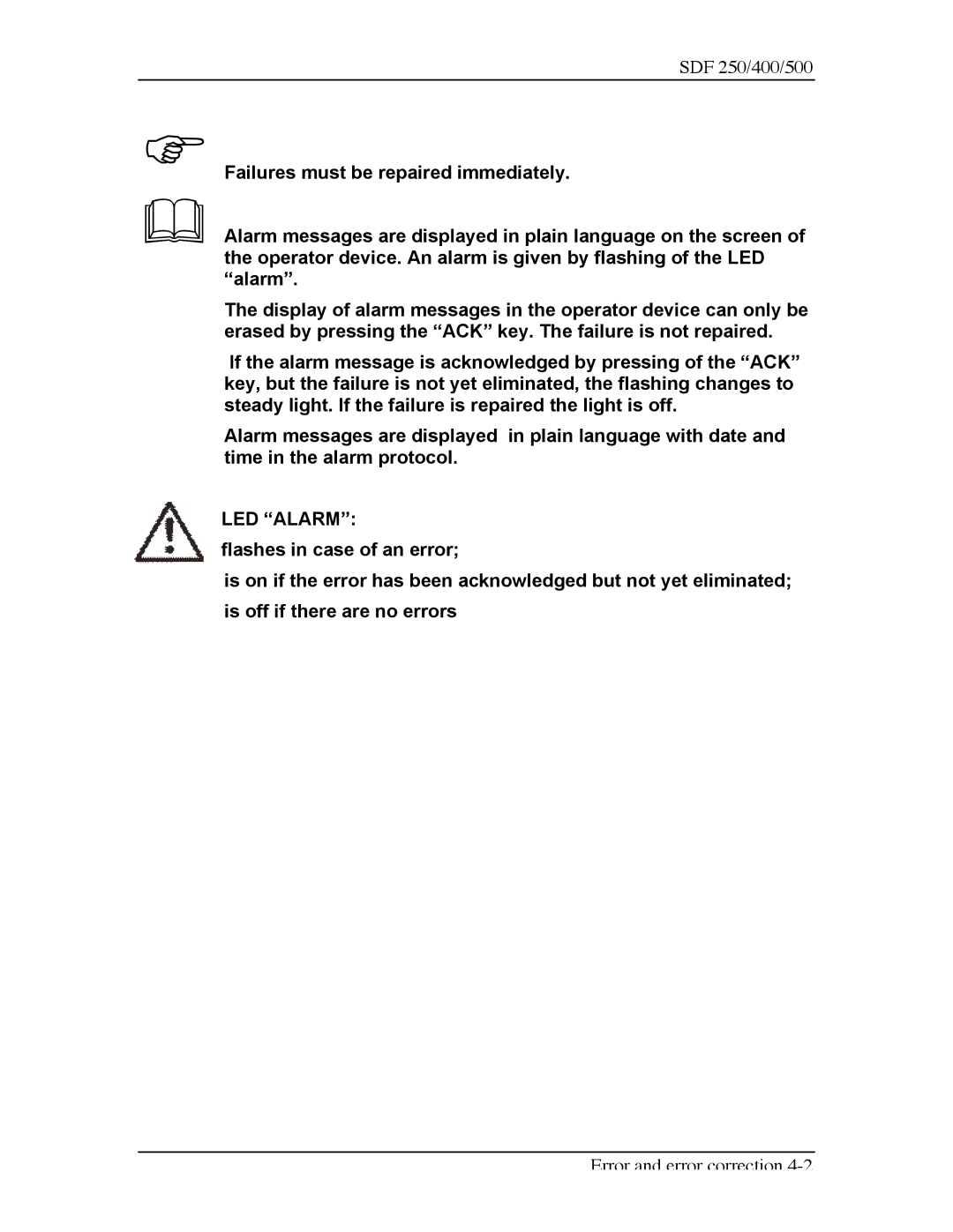 Sterling SDF 500, SDF 400, SDF 250 manual LED Alarm 