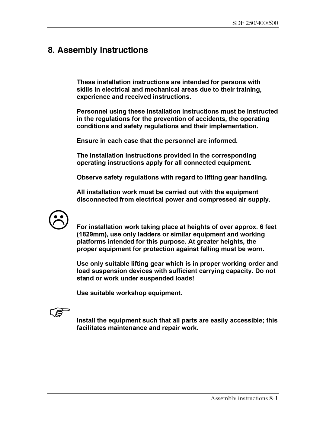 Sterling SDF 400, SDF 250, SDF 500 manual Assembly instructions 