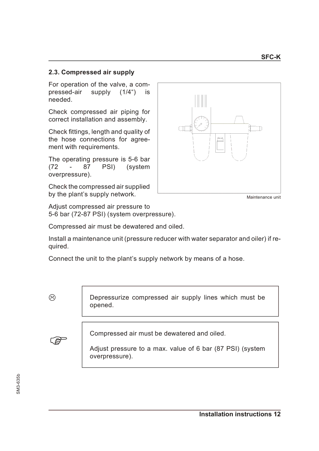 Sterling SFC-K 40, SFC-K 50 operating instructions Compressed air supply 