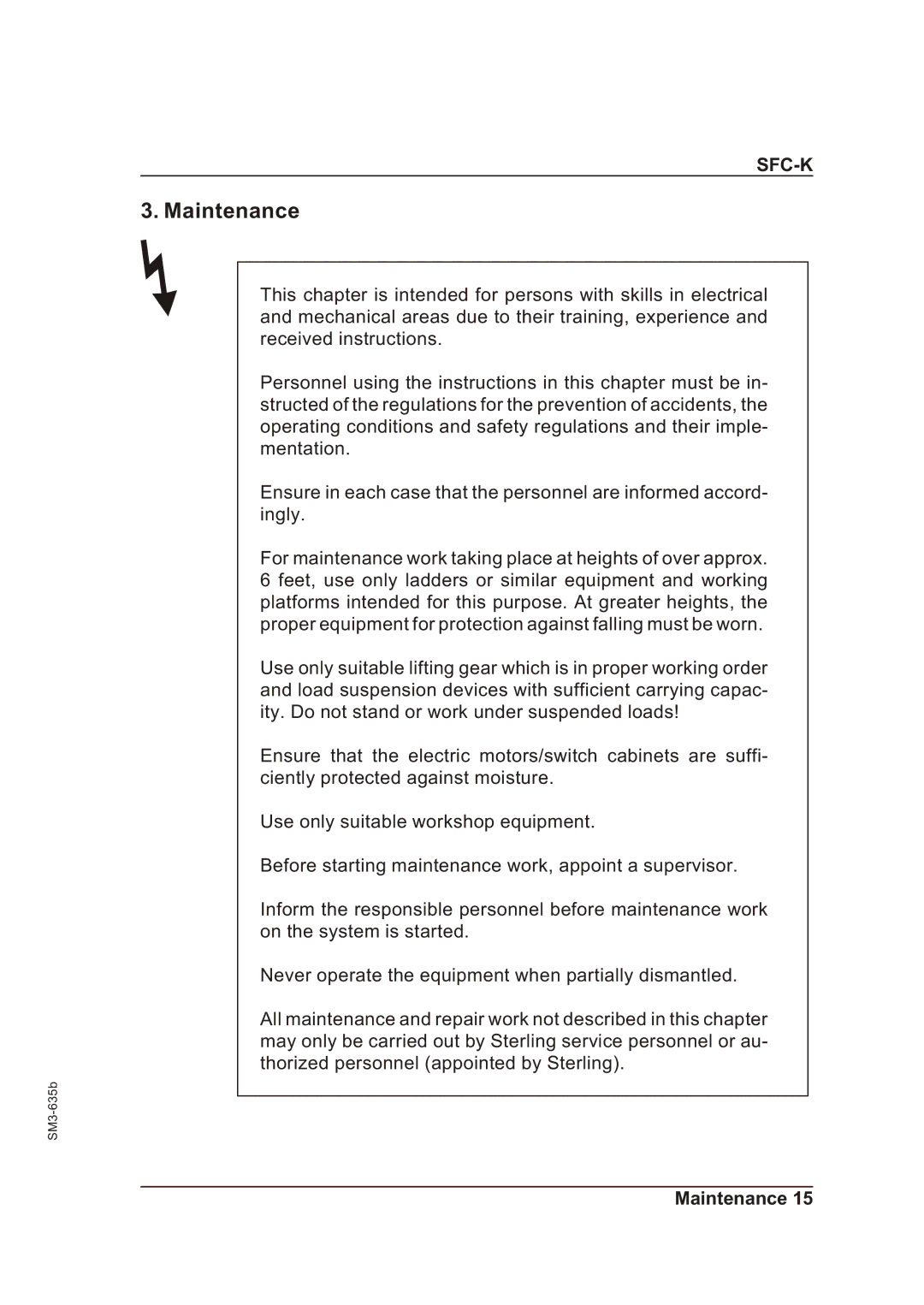 Sterling SFC-K 50, SFC-K 40 operating instructions Maintenance 