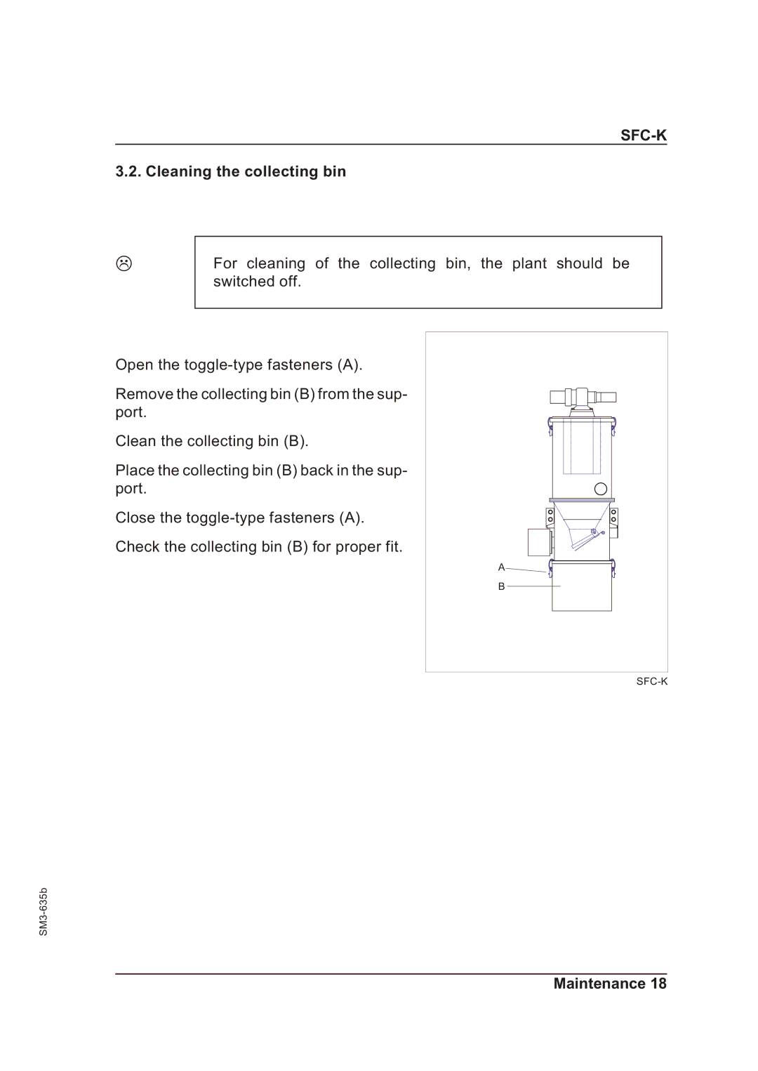 Sterling SFC-K 40, SFC-K 50 operating instructions Cleaning the collecting bin 