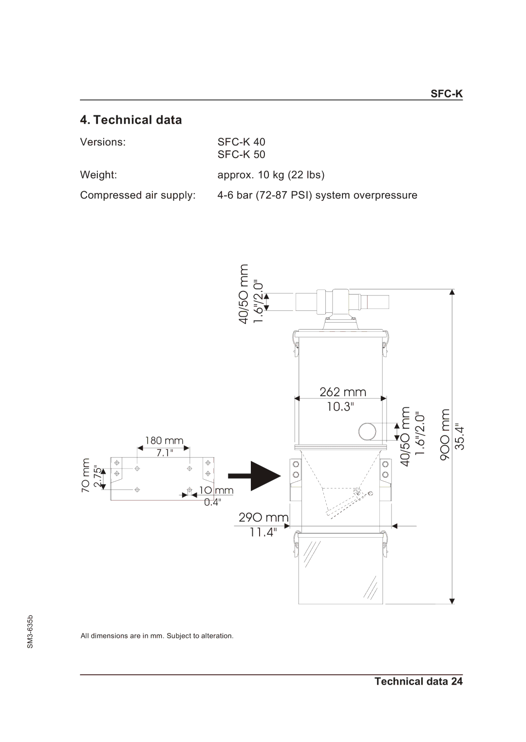 Sterling SFC-K 40, SFC-K 50 operating instructions Technical data 