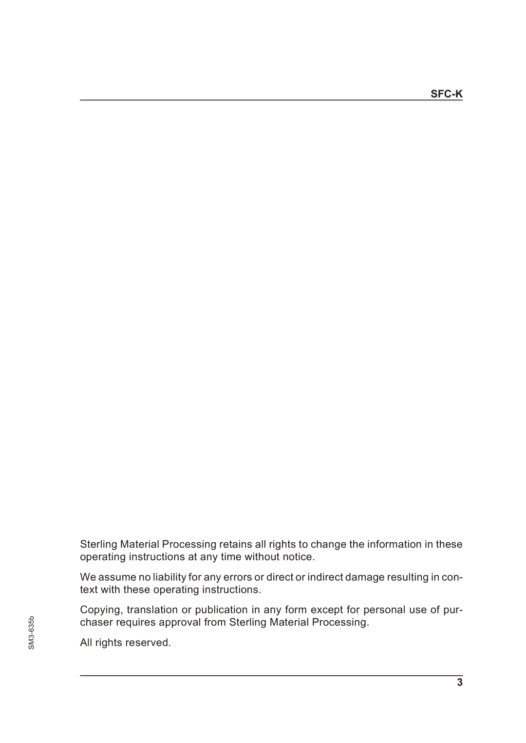 Sterling SFC-K 40, SFC-K 50 operating instructions Sfc-K 