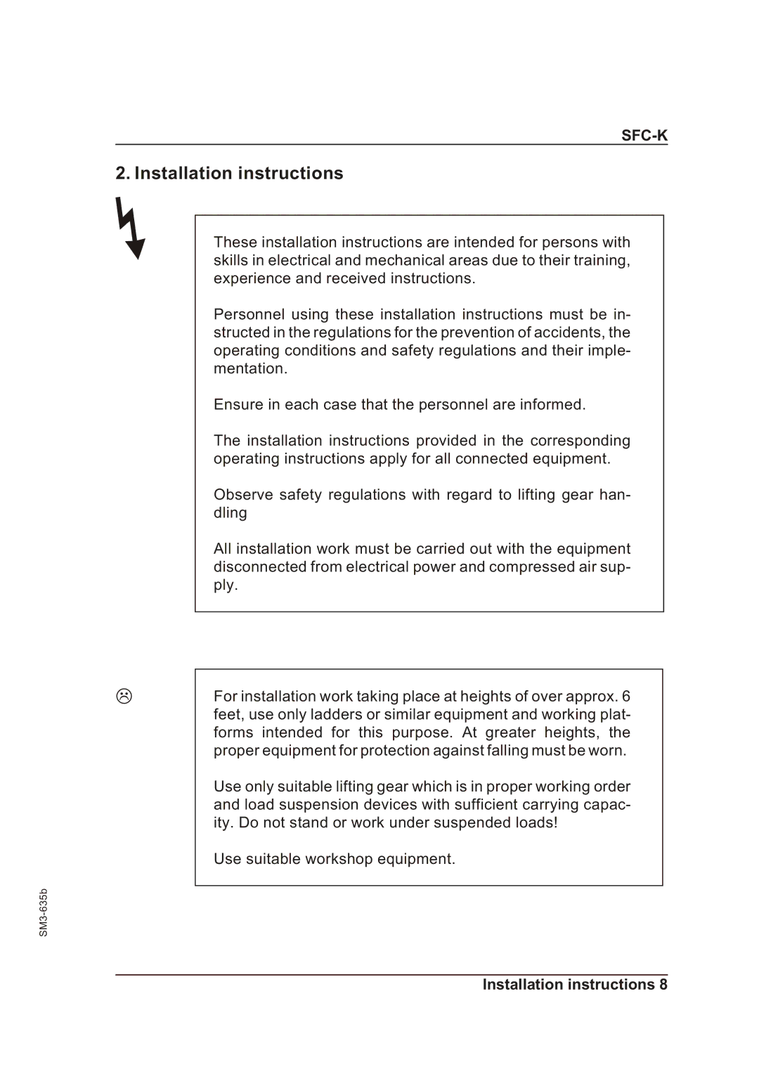 Sterling SFC-K 40, SFC-K 50 operating instructions Installation instructions 