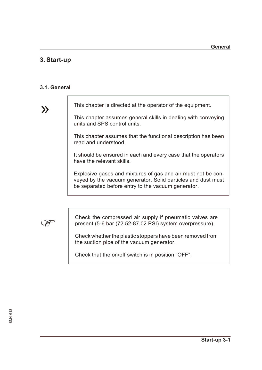 Sterling SGFE operating instructions Start-up, General 