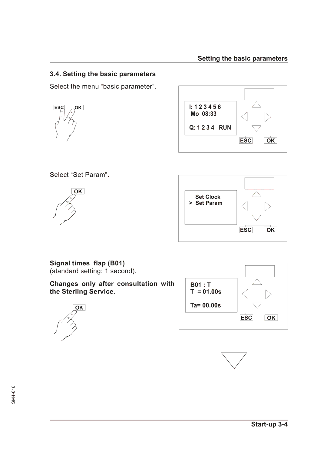 Sterling SGFE Setting the basic parameters, Signal times flap B01, Changes only after consultation with Sterling Service 