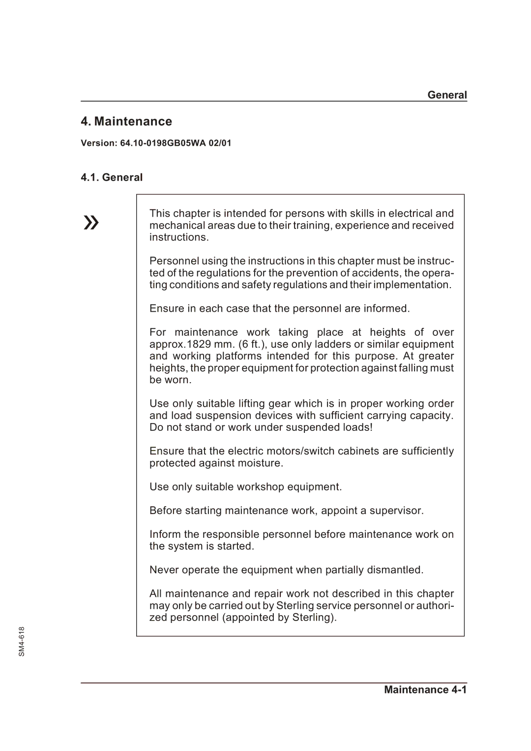 Sterling SGFE operating instructions Maintenance, General 