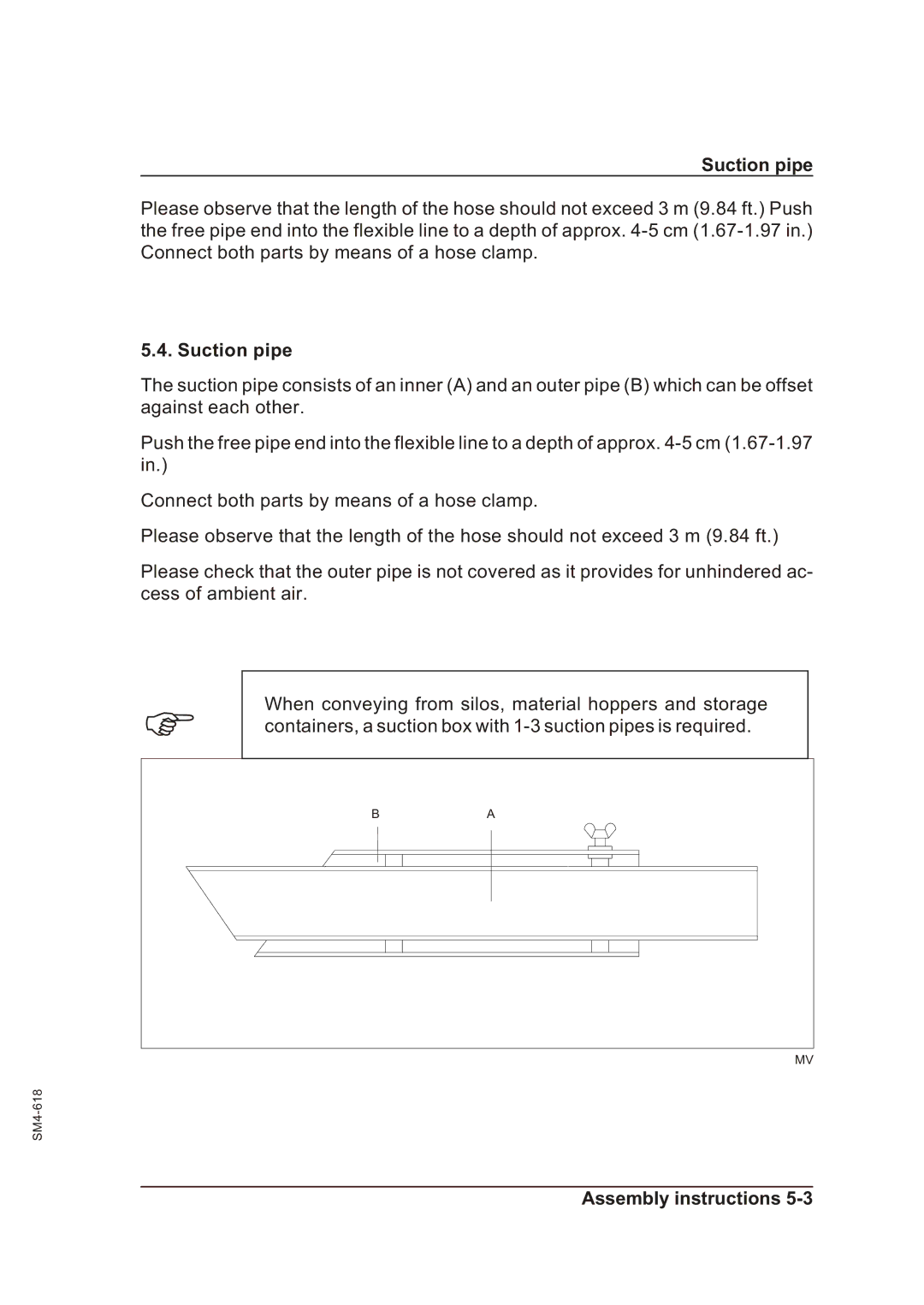 Sterling SGFE operating instructions Suction pipe 