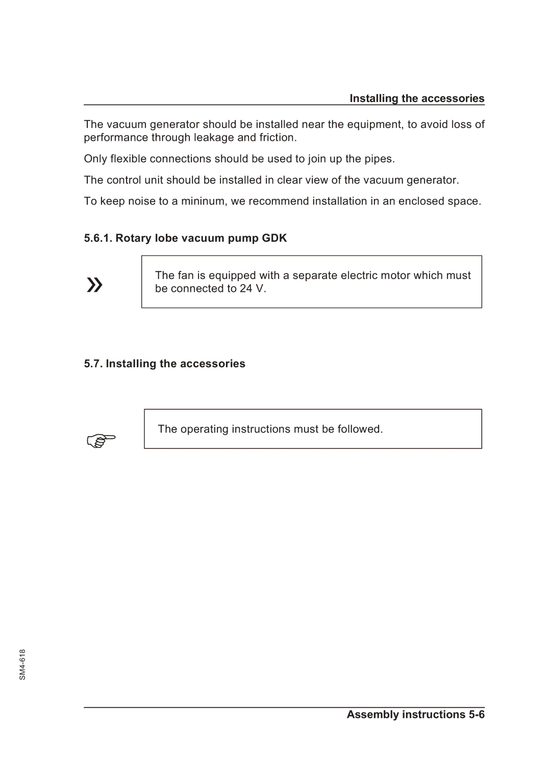 Sterling SGFE operating instructions Installing the accessories, Rotary lobe vacuum pump GDK 