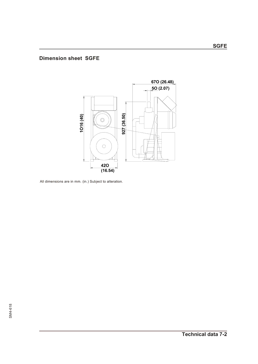 Sterling SGFE operating instructions Dimension sheet Sgfe 