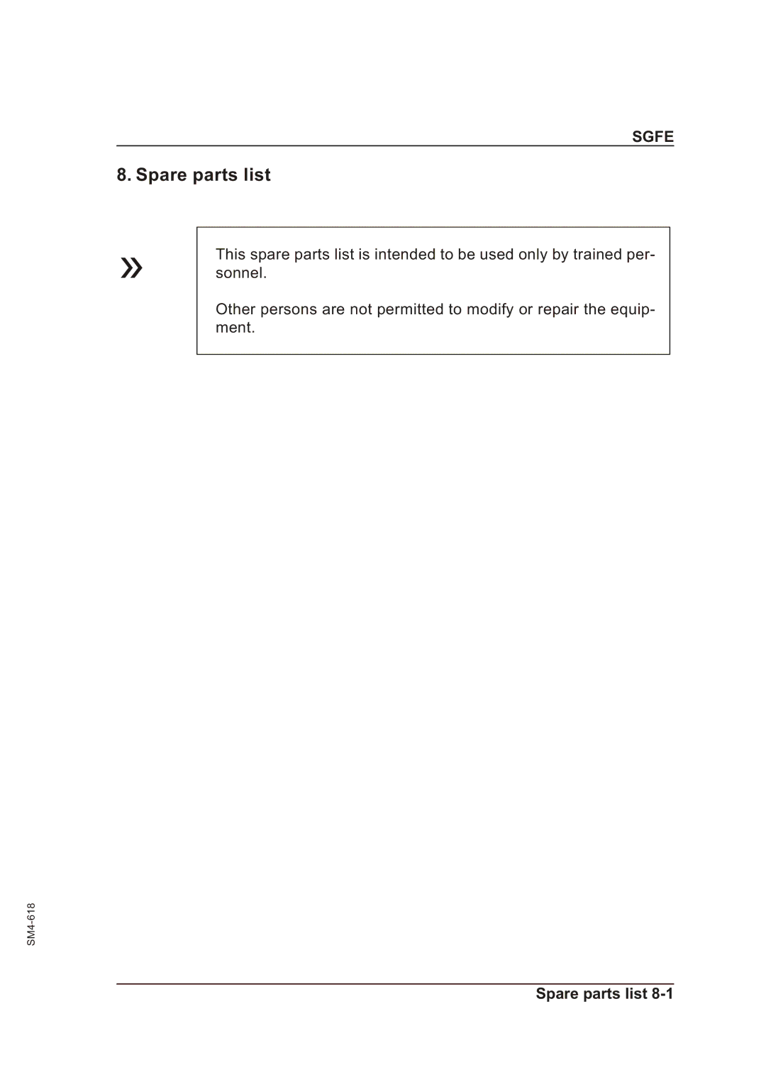 Sterling SGFE operating instructions Spare parts list 