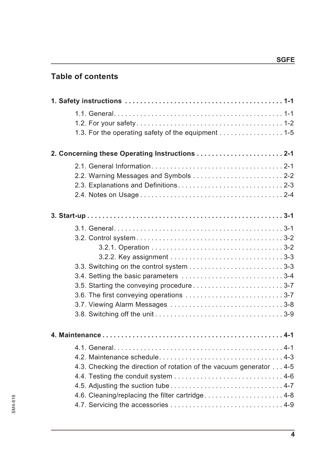 Sterling SGFE operating instructions Table of contents 