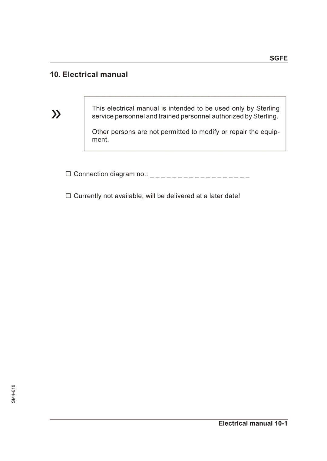 Sterling SGFE operating instructions Electrical manual 