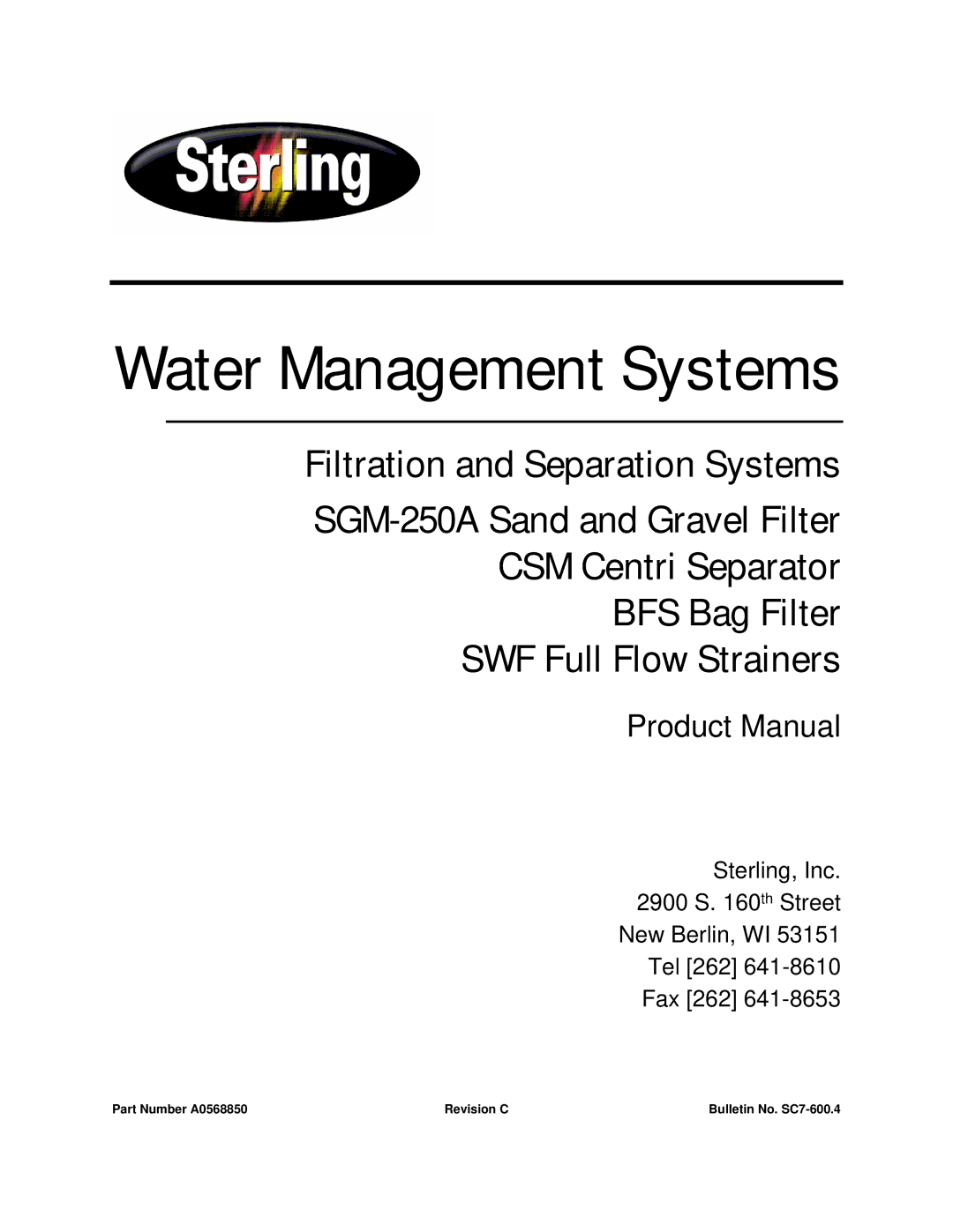 Sterling SGM-250A manual Water Management Systems 