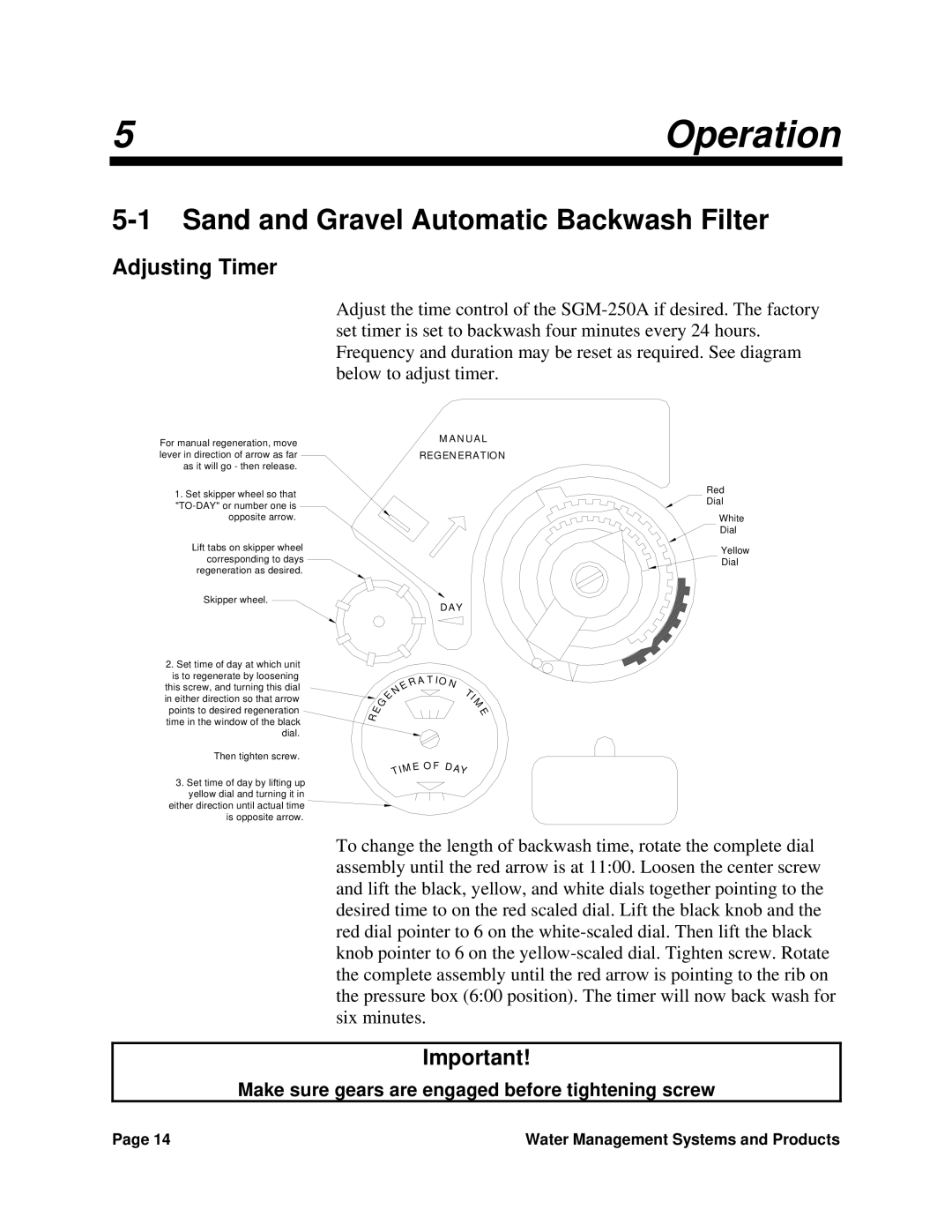 Sterling SGM-250A manual Operation, Sand and Gravel Automatic Backwash Filter, Adjusting Timer 