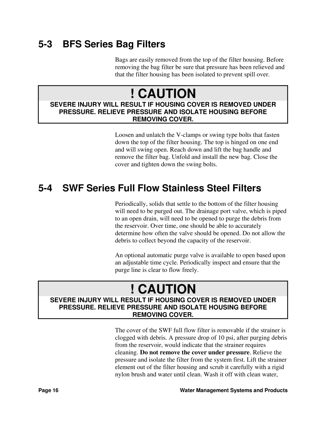 Sterling SGM-250A manual BFS Series Bag Filters 