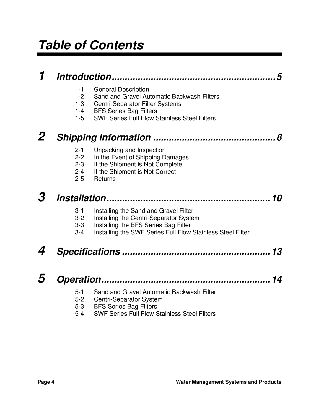 Sterling SGM-250A manual Table of Contents 