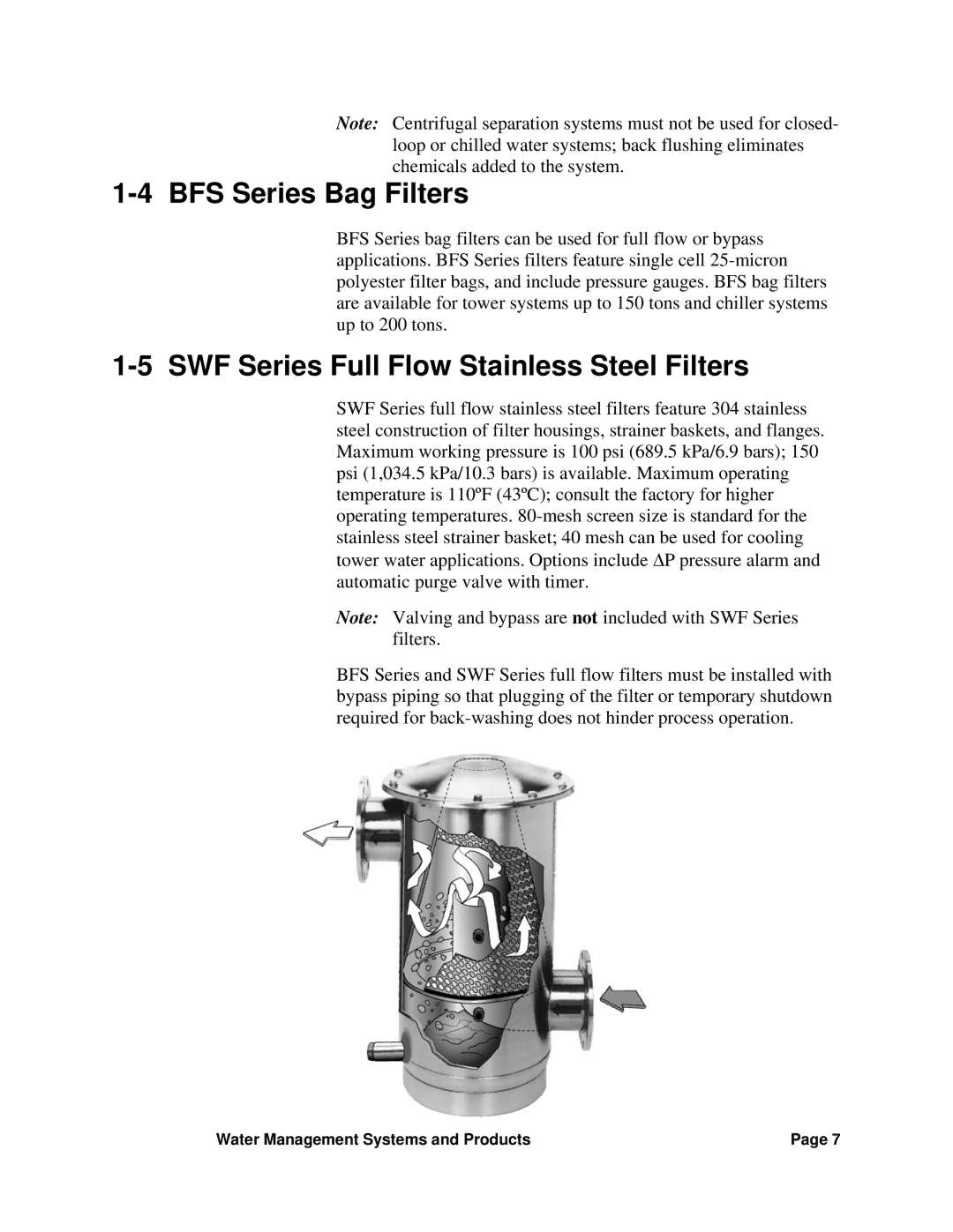 Sterling SGM-250A manual BFS Series Bag Filters, SWF Series Full Flow Stainless Steel Filters 