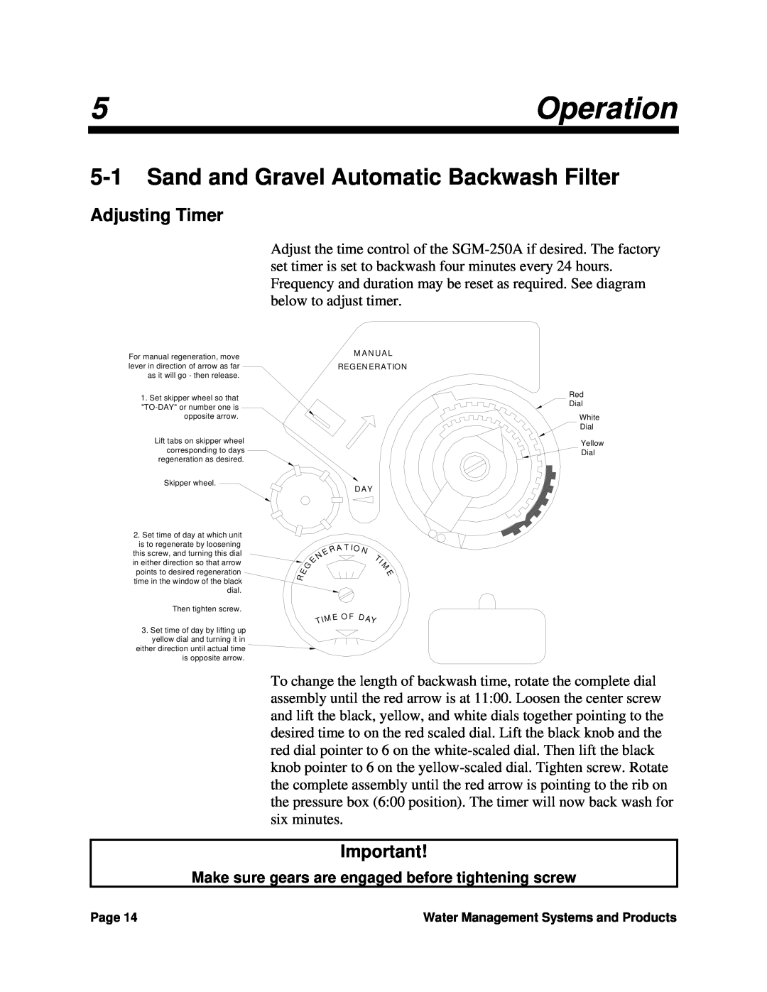 Sterling SGM-250A manual Operation, 5-1Sand and Gravel Automatic Backwash Filter, Adjusting Timer 