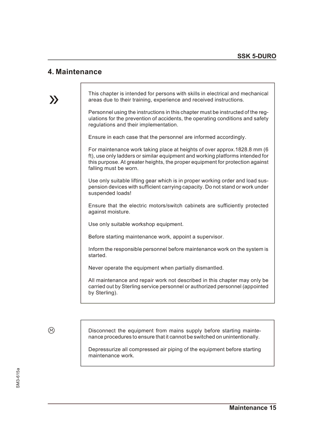 Sterling SM3-615a operating instructions Maintenance 