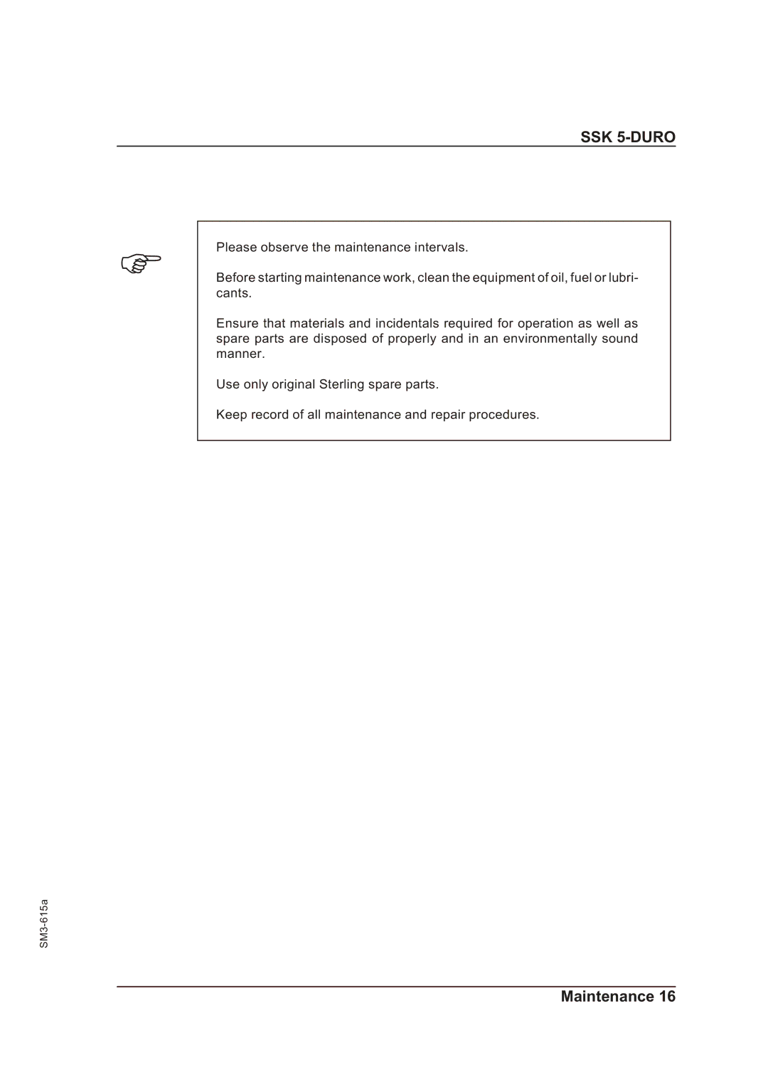 Sterling SM3-615a operating instructions SSK 5-DURO 