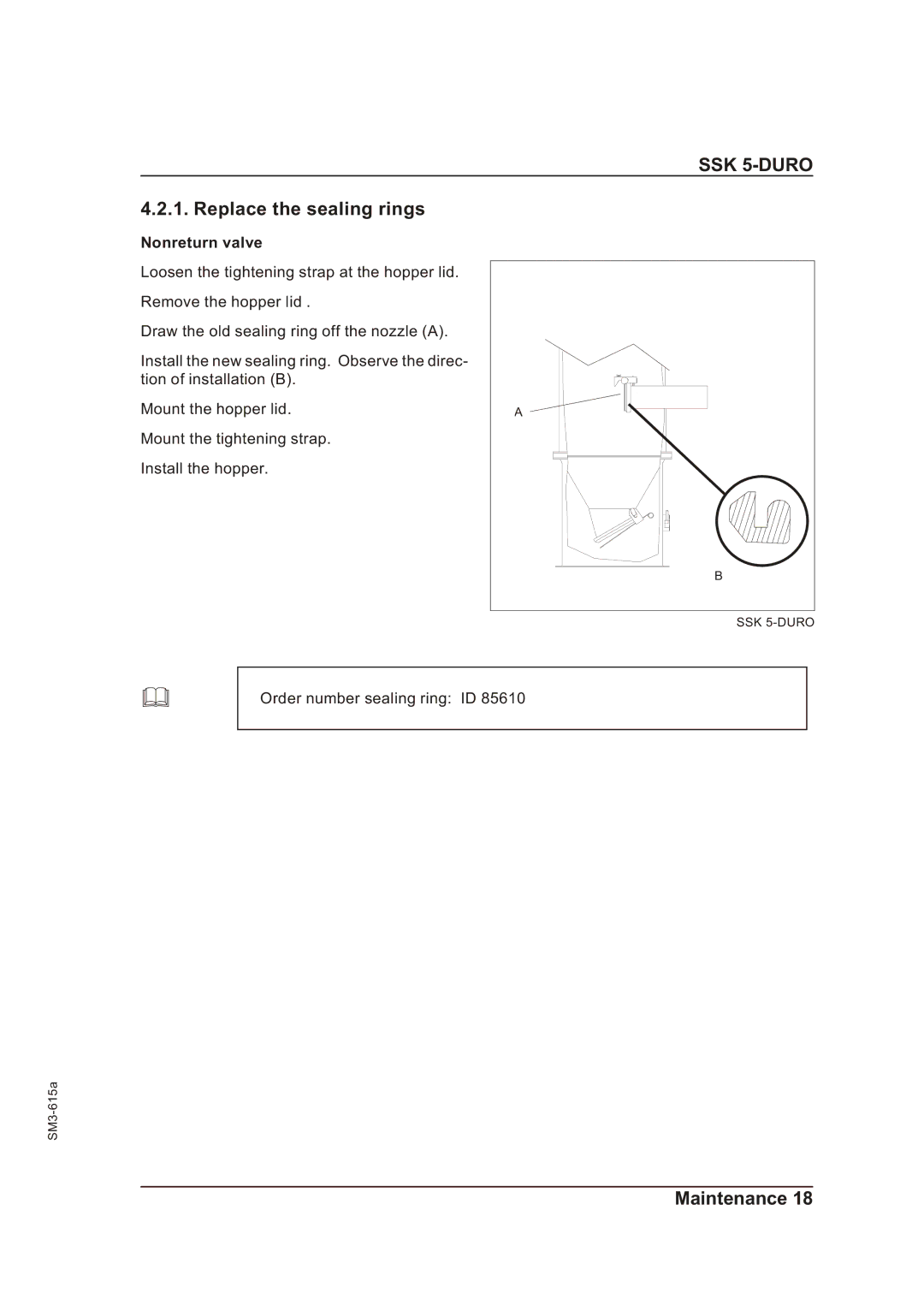 Sterling SM3-615a operating instructions Replace the sealing rings, Nonreturn valve 